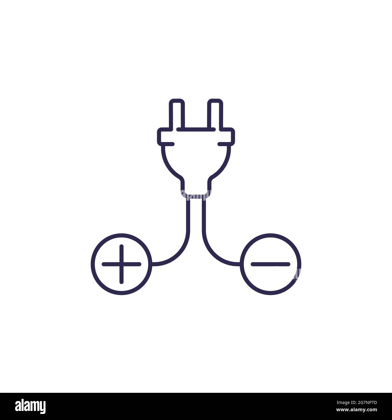 Elektrischer Stecker und Plus-, Minuszeichen, Zeilensymbol Stock ...