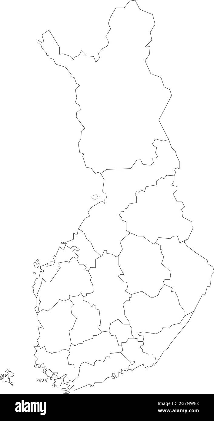 Vektorkarte von Finnland, farblos mit Umriss, schwarz und weiß zu studieren Stock Vektor