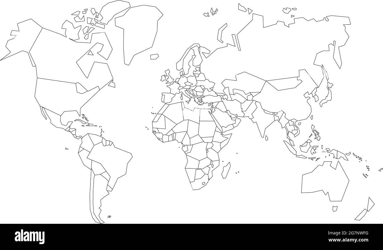 Vektorkarte der Welt, farblos mit Umriss, schwarz-weiß zu studieren Stock Vektor