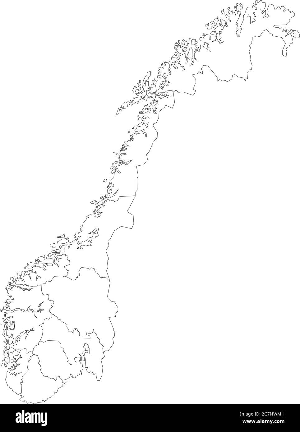 Vektorkarte von Norwegen, farblos mit Umriss, schwarz und weiß zu studieren Stock Vektor