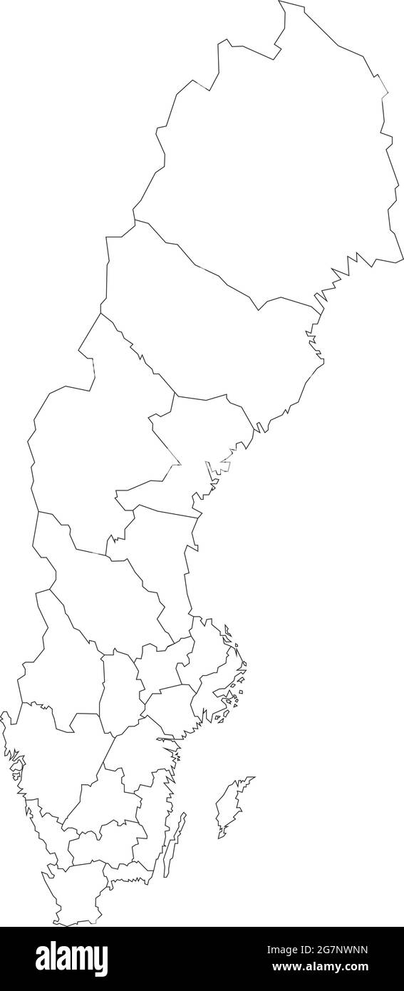 Vektorkarte von Schweden, farblos mit Umriss, schwarz und weiß zu studieren Stock Vektor