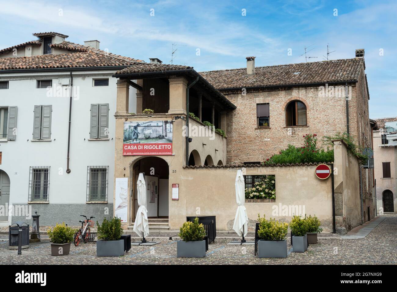 Mantua, Italien. 13. Juli 2021. Außenansicht des Hauses Rigoletto im Stadtzentrum Stockfoto