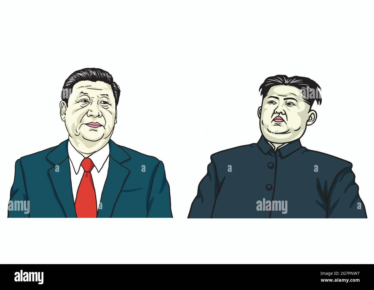 Kim Jong-un mit Xi Jinping. Vektorgrafik Stock Vektor