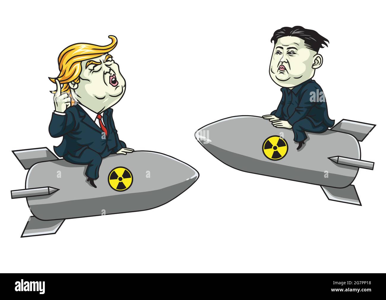 Donald Trump gegen Kim Jong-un über die Bedrohung durch Atomwaffen. Vektorgrafik Cartoon Illustration Stock Vektor