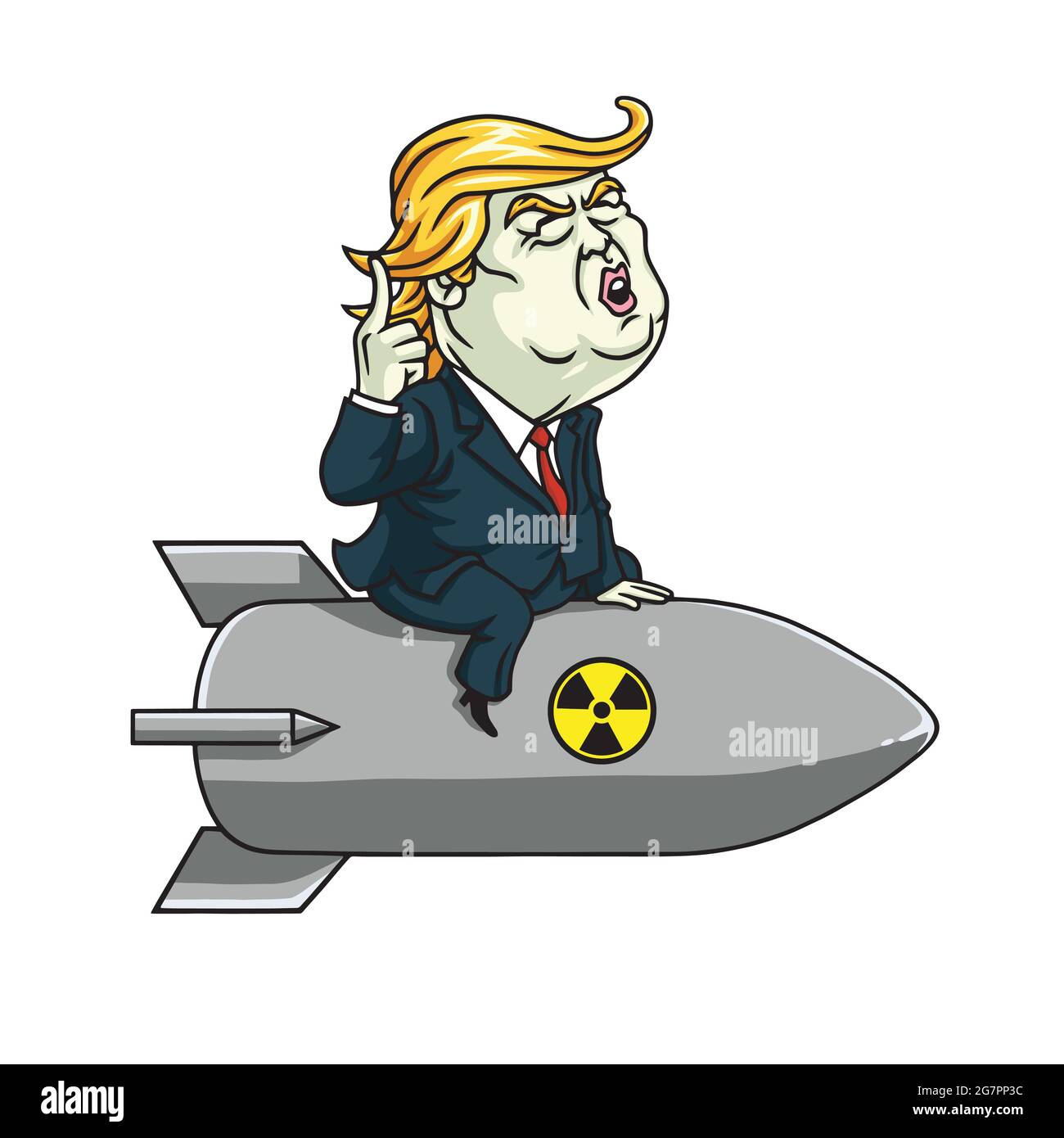 Donald Trump über Nuklearrakete. Cartoon Vektorgrafik Stock Vektor