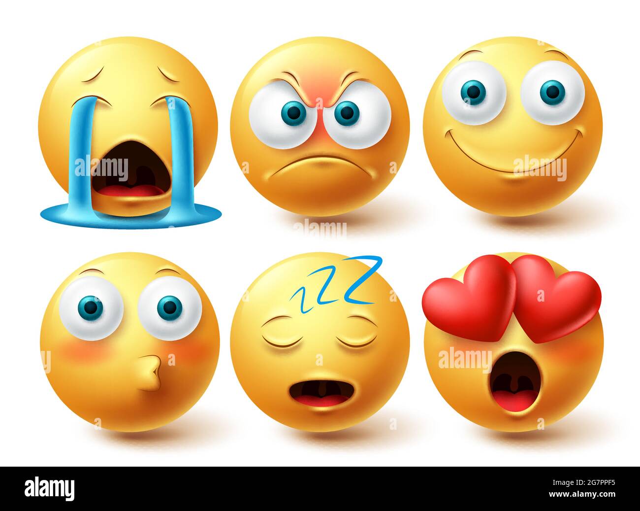 Smileys Emoji-Vektor-Set. Emojis Smiley Kollektion isoliert auf weißem Hintergrund für Emoticon Grafikelemente Design. Vektorgrafik Stock Vektor