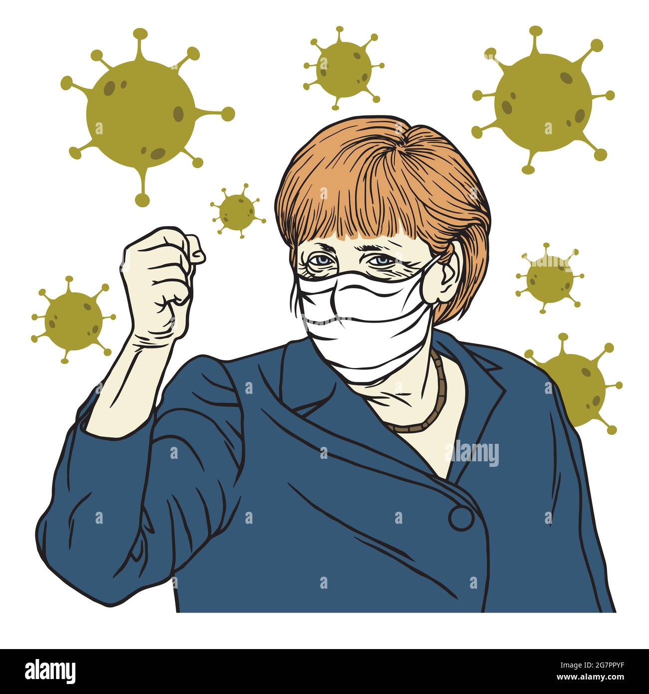 Angela Merkel Rede trägt Maske Anti Coronavirus COVID-19 Cartoon Vektorporträt, Berlin 1. April 2020. Stock Vektor