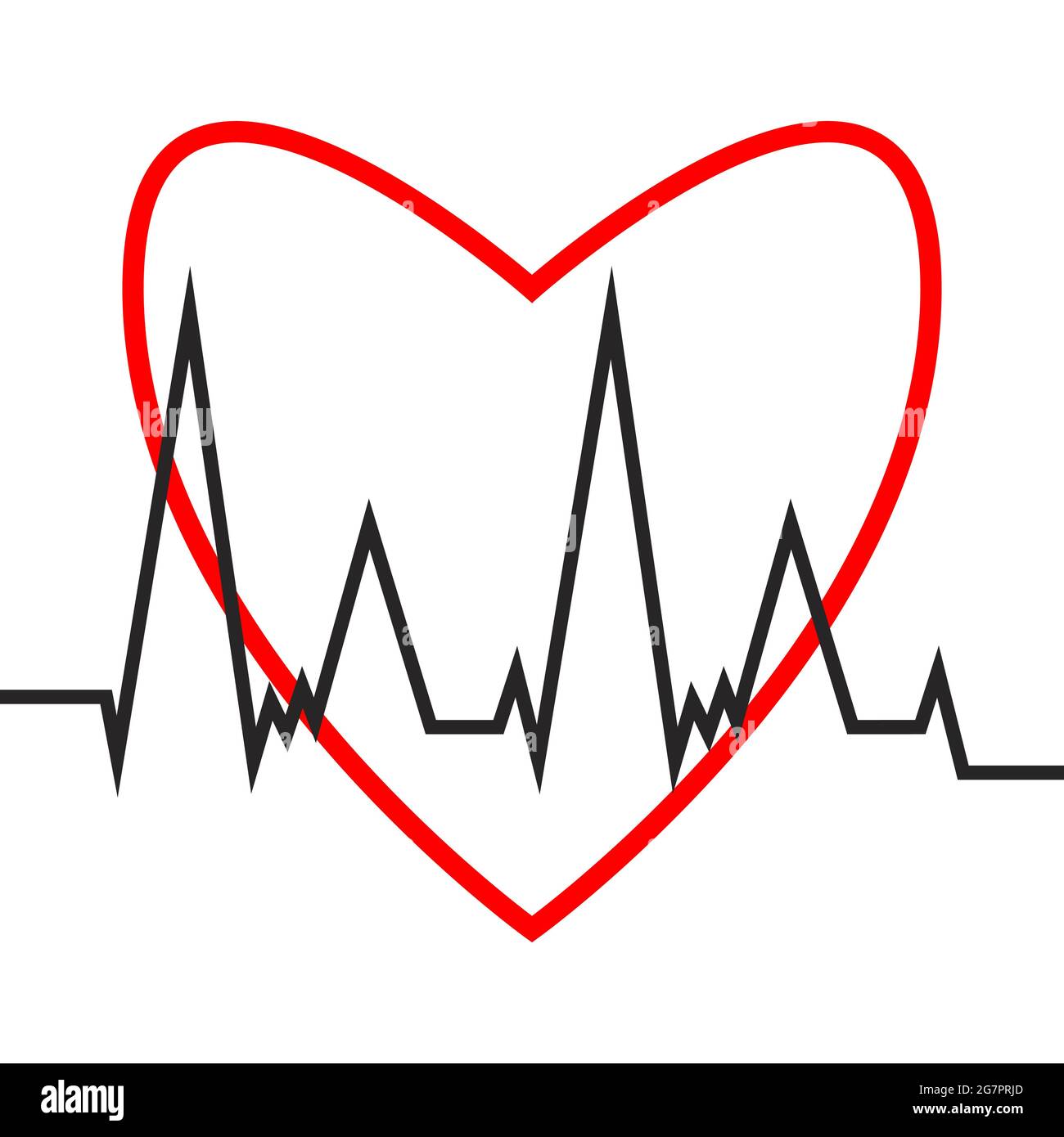 Herzschlagkardiogramm. Herz- und Kardiogramm-Symbol. Flacher Umriss. Vektordarstellung des Herzfrequenz-EKGs. Identifizierung der Intrakardialleitung Stock Vektor