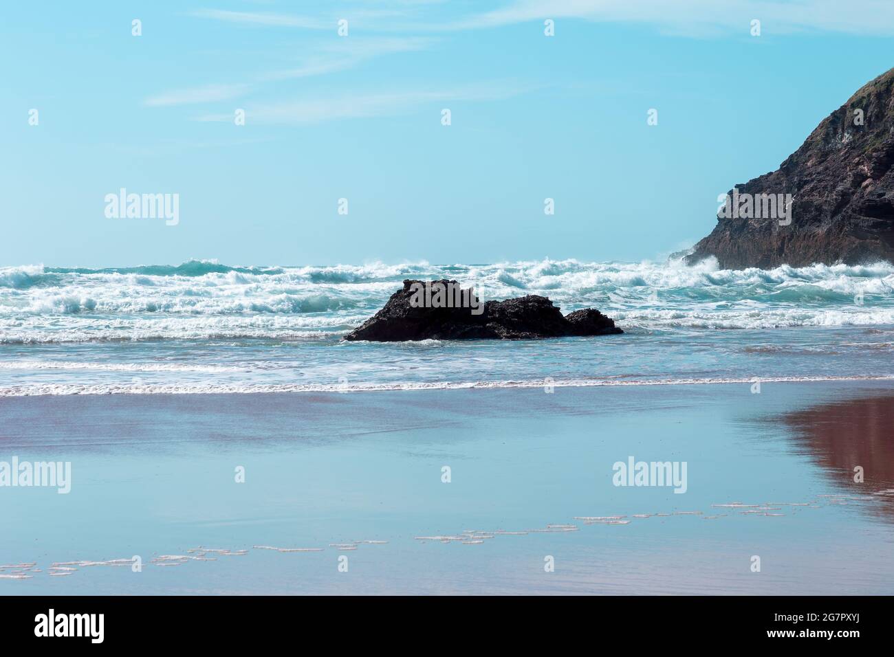 Seascape of Mawgan Porth Beach, in der Nähe von Newquay, North Cornwall, England Stockfoto