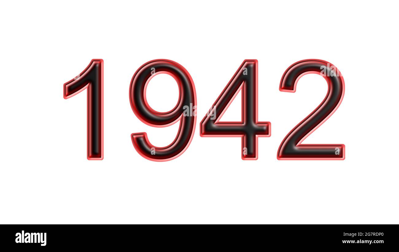 Roter 1942-number-3d-Effekt weißer Hintergrund Stockfoto