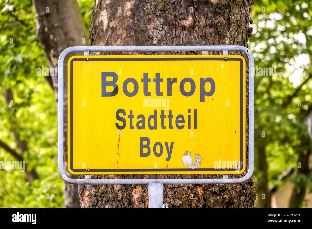Deutschland, Ruhrgebiet, Bottrop, Stadtteil Boy, Ortstafel Stockfoto