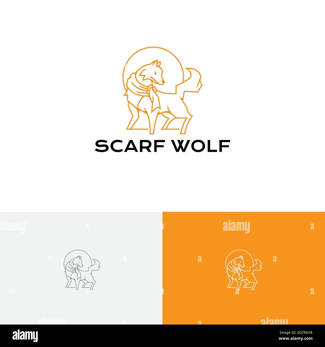 Niedliches Monoline-Logo Mit Schal „Moon Wolf Wildlife“ Stock Vektor