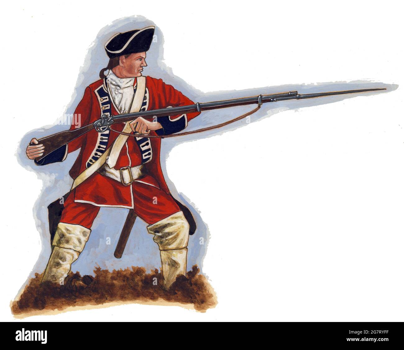 Ein englischer Dragoon aus der Zeit der ersten jakobitischen Rebellion, die 1715 begann und England und Schottland im Krieg um die Thronansprüche sah. Stockfoto