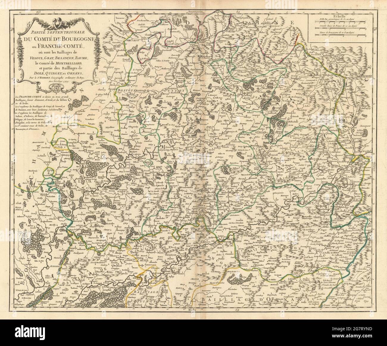 Partie Septentrionale… De Bourgogne ou Franche-Comté hte Saône VAUGONDY 1749 Karte Stockfoto