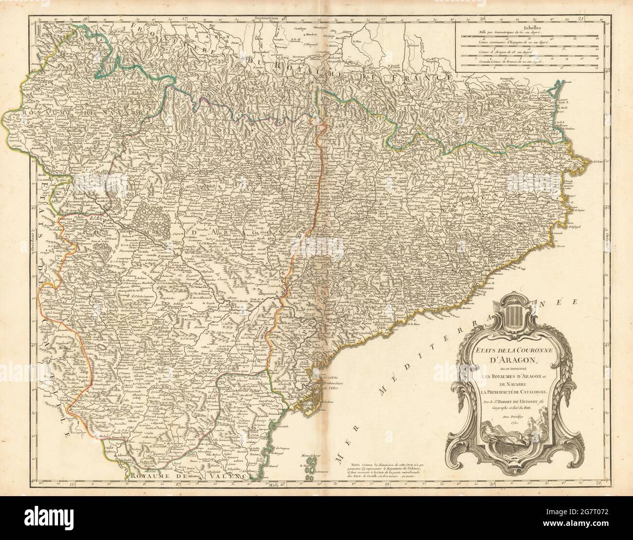 Etats de la Couronne d’Aragon… Katalonien Catalunya. NE Spain VAUGONDY 1752 Karte Stockfoto