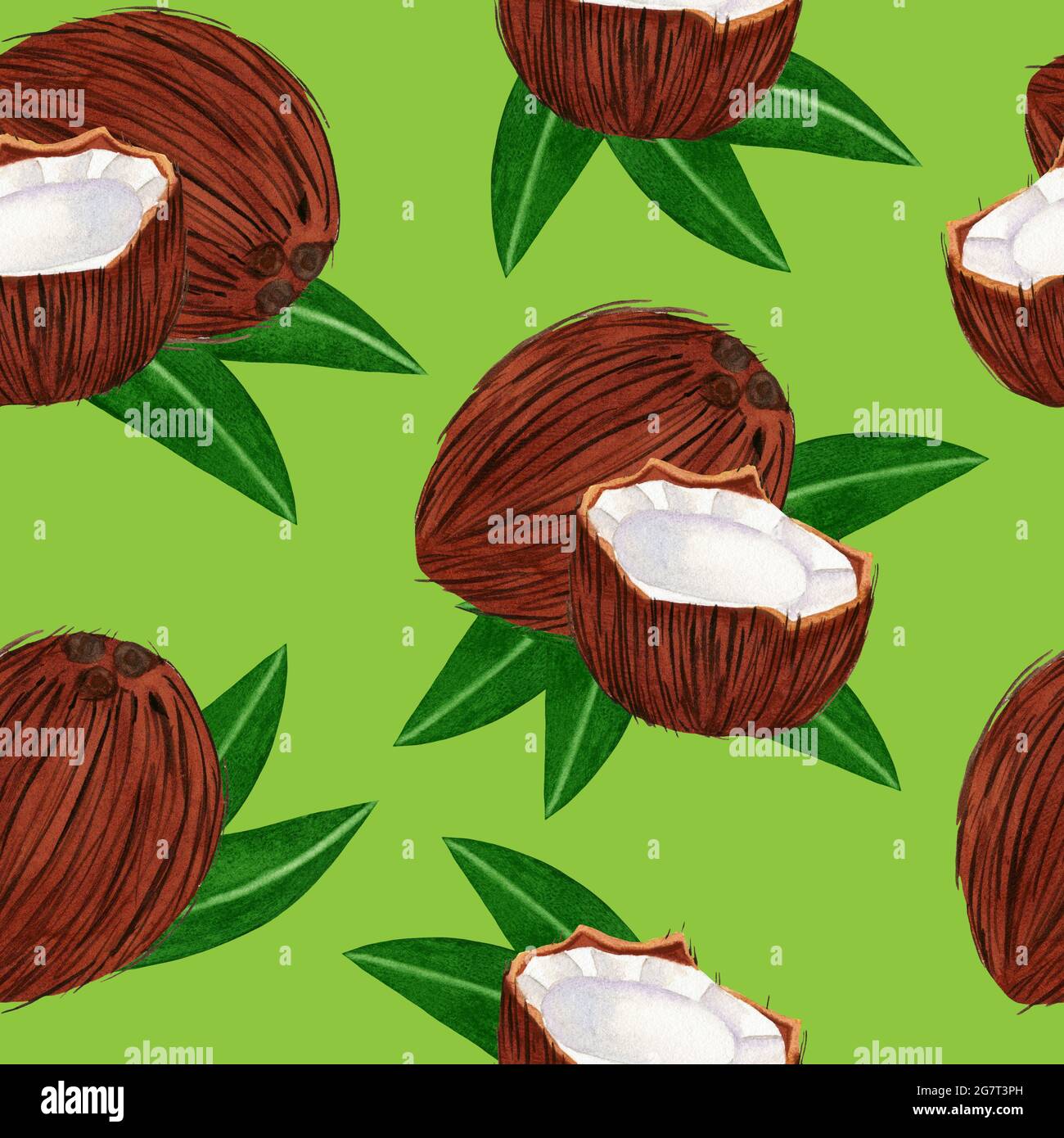 Reife Aquarell Kokosnussnahtloses Muster Stockfoto