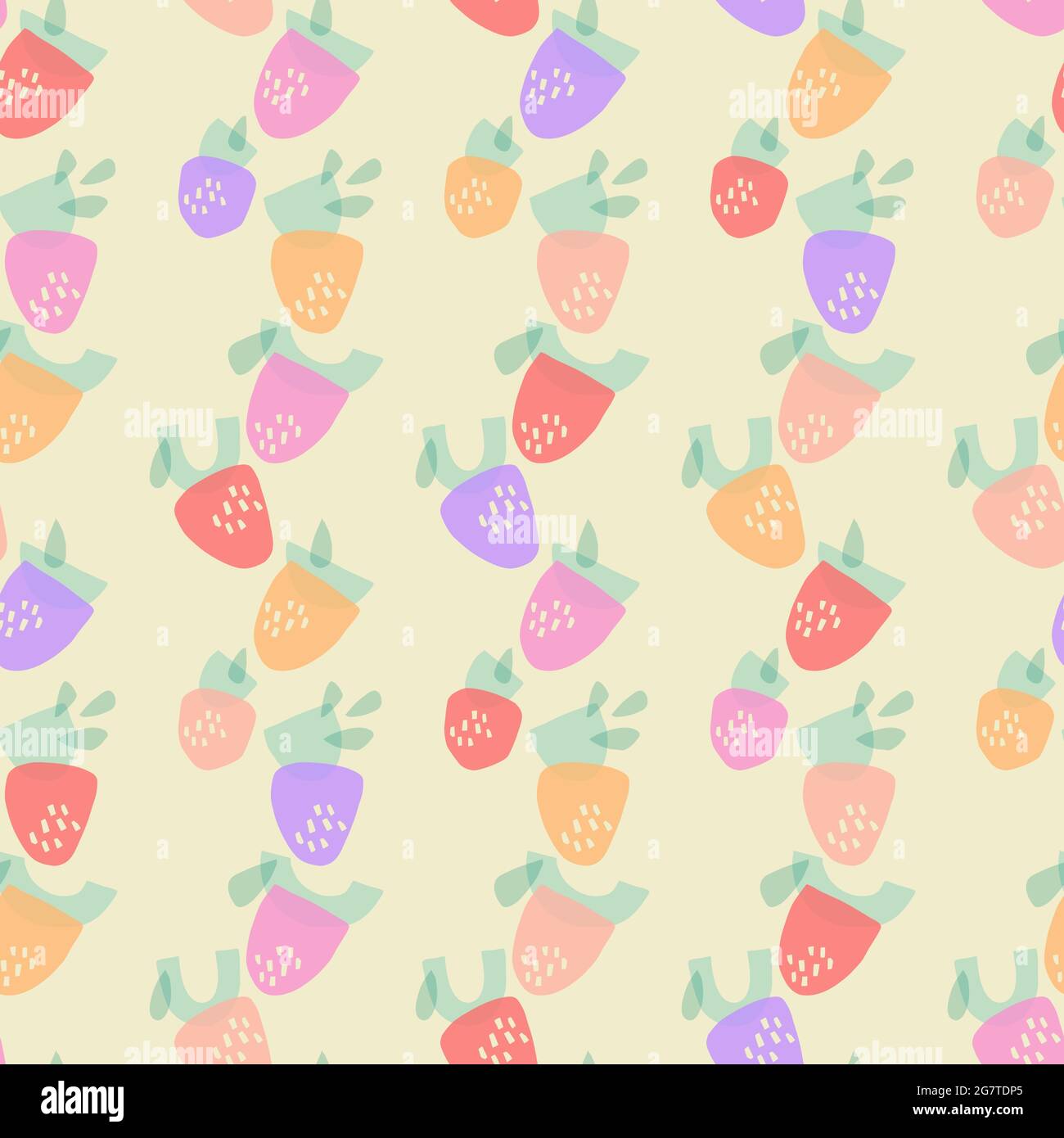 Erdbeeren aus geometrischen Formen. Modernes Sommernahtloses Muster in Pastelltönen Stock Vektor