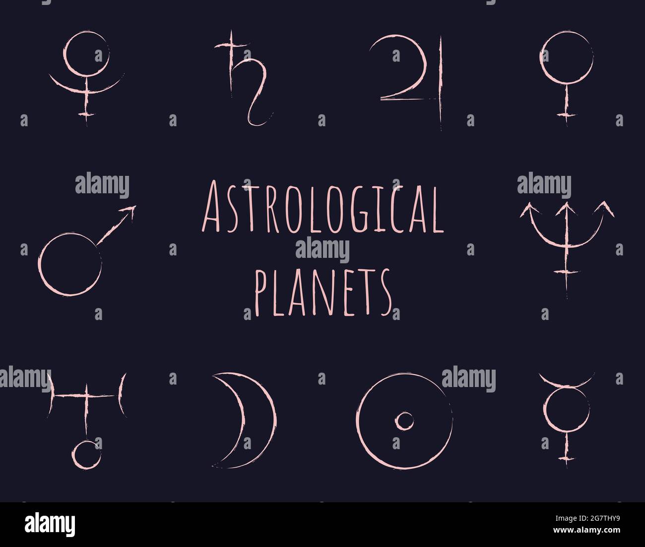 Astrologischer Planet Handgezeichnete Pinselstrich-Symbole Stock Vektor