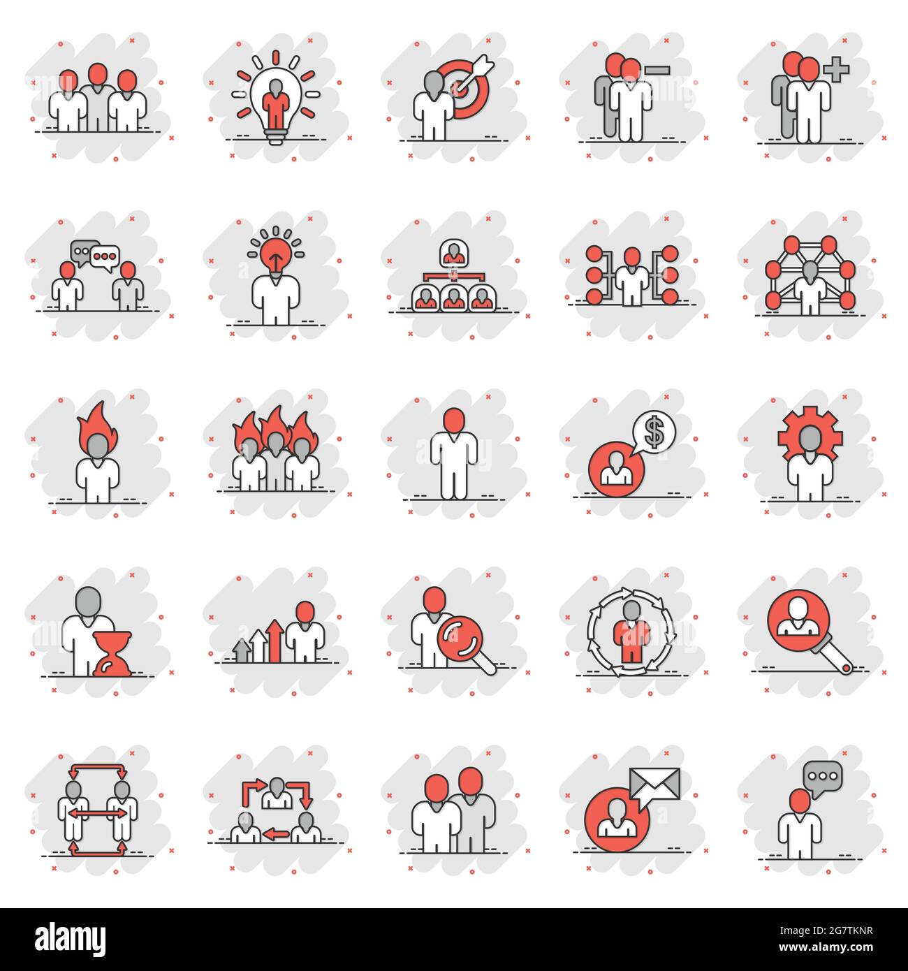 Menschen Führung Symbol in Comic-Stil gesetzt. Person Cartoon Sammlung Vektor-Illustration auf weißem isolierten Hintergrund. User Teamwork Splash Effect Bus Stock Vektor