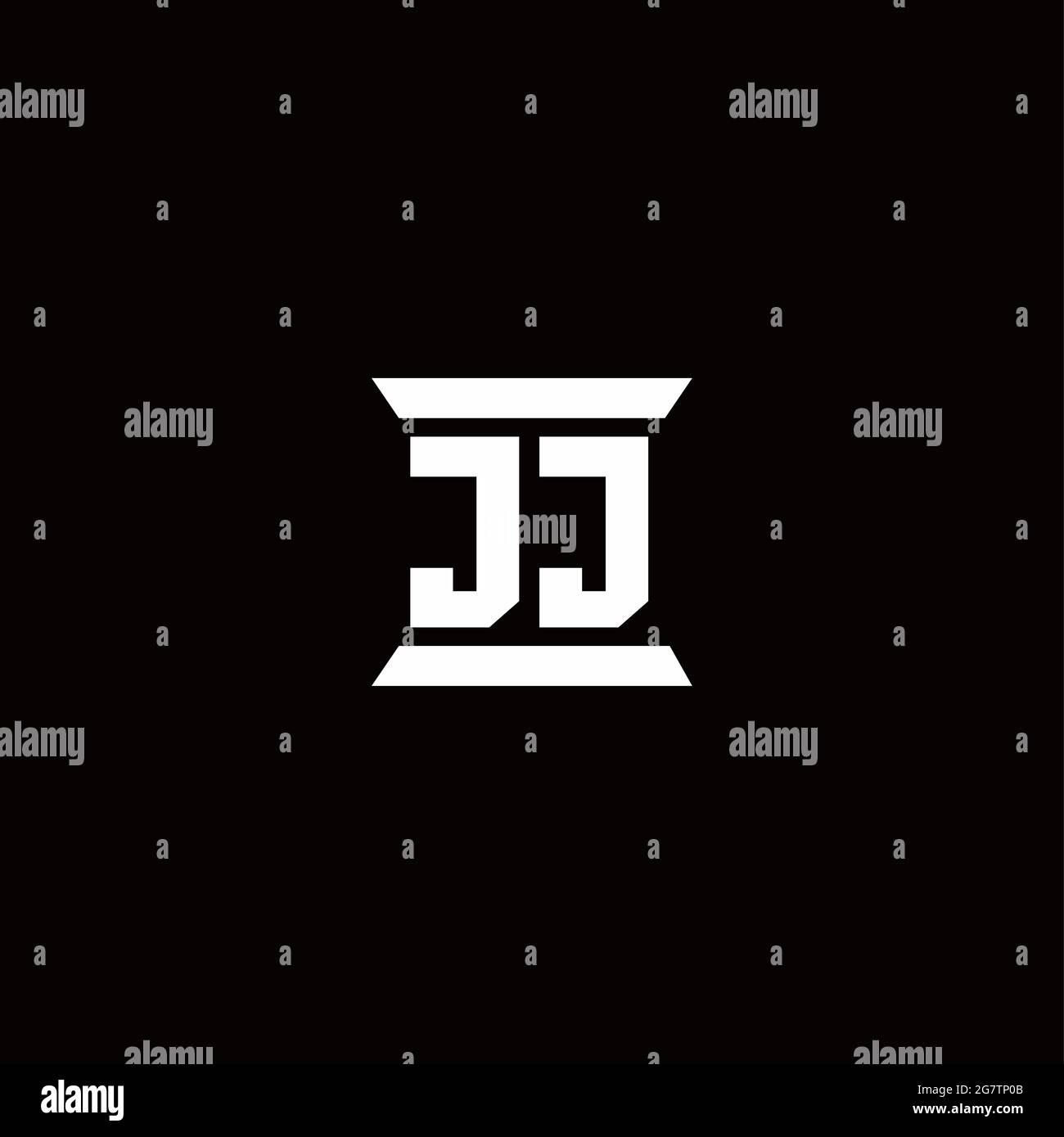 JJ-Logo Initial Letter Monogram mit Säule Form Design-Vorlage isoliert auf schwarzem Hintergrund Stock Vektor