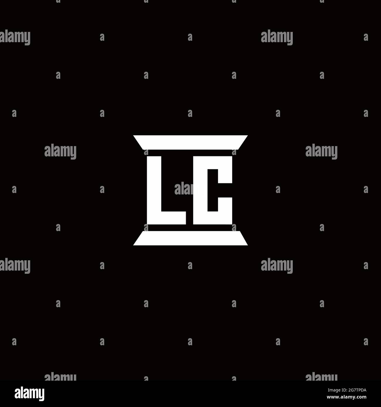 LC-Logo Initial Letter Monogramm mit Säule Form Design-Vorlage isoliert auf schwarzem Hintergrund Stock Vektor