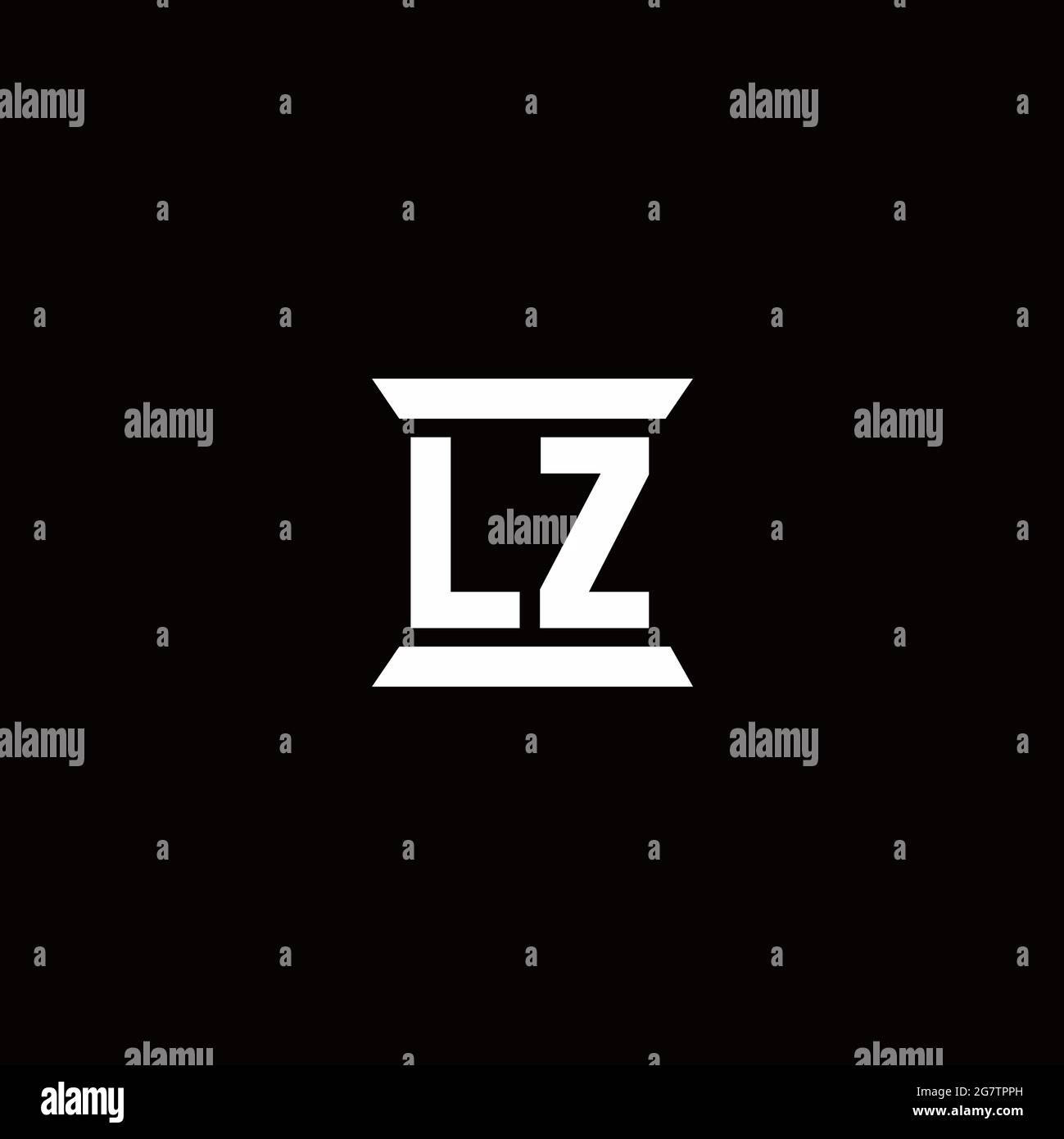 LZ-Logo Initial Letter Monogramm mit Säule Form Design-Vorlage isoliert auf schwarzem Hintergrund Stock Vektor