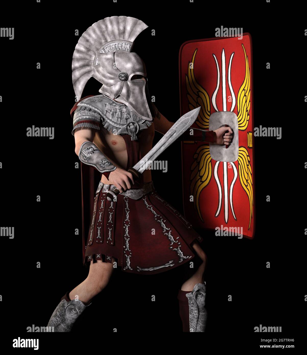 Praetorian Wache im alten Rom vor einem schwarzen Hintergrund Stockfoto
