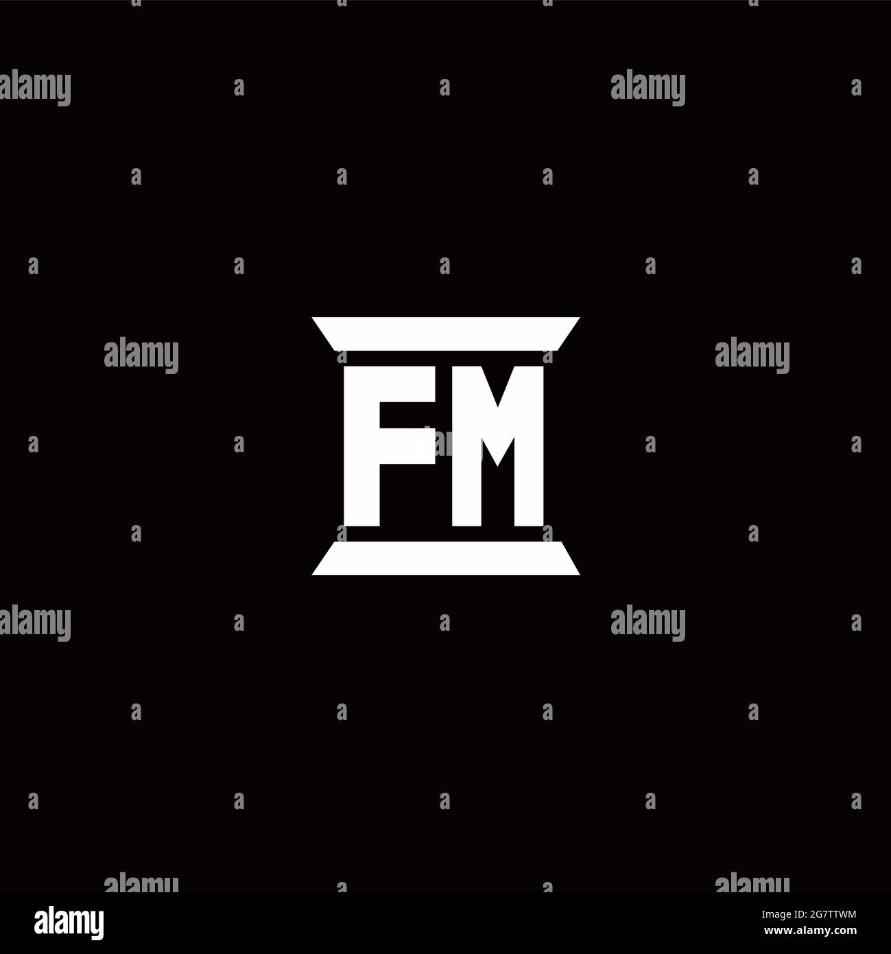 FM-Logo Initial Letter Monogramm mit Säule Form Design-Vorlage isoliert auf schwarzem Hintergrund Stock Vektor