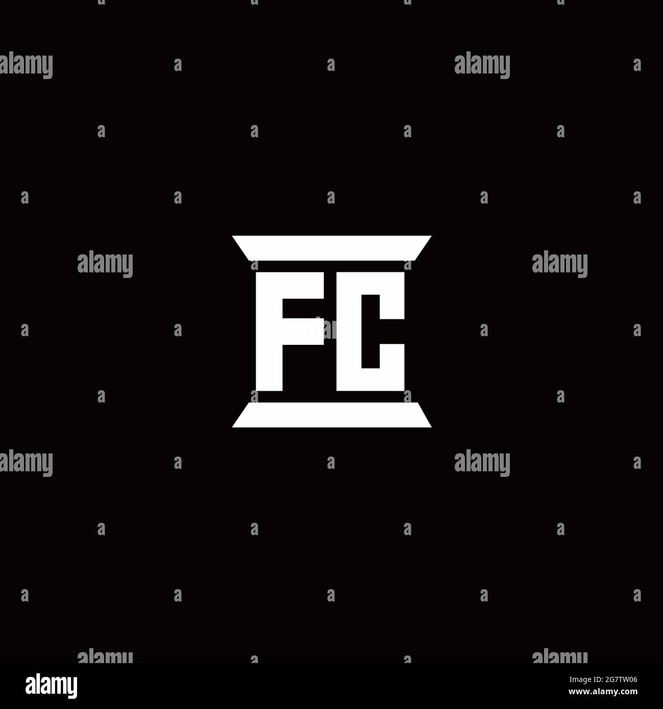 FC-Logo Initial Letter Monogramm mit Säule Form Design-Vorlage isoliert auf schwarzem Hintergrund Stock Vektor