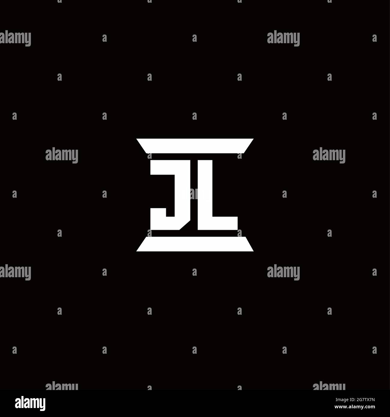 JL-Logo Initial Letter Monogramm mit Säule Form Design-Vorlage isoliert auf schwarzem Hintergrund Stock Vektor