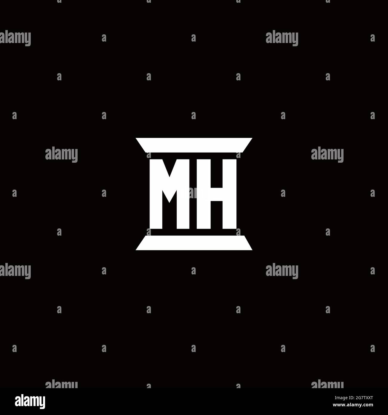 MH-Logo Initial Letter Monogramm mit Säule Form Design-Vorlage in schwarzem Hintergrund isoliert Stock Vektor
