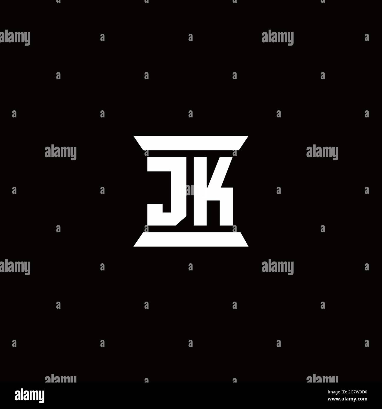 JK-Logo Initial Letter Monogramm mit Säule Form Design-Vorlage isoliert auf schwarzem Hintergrund Stock Vektor