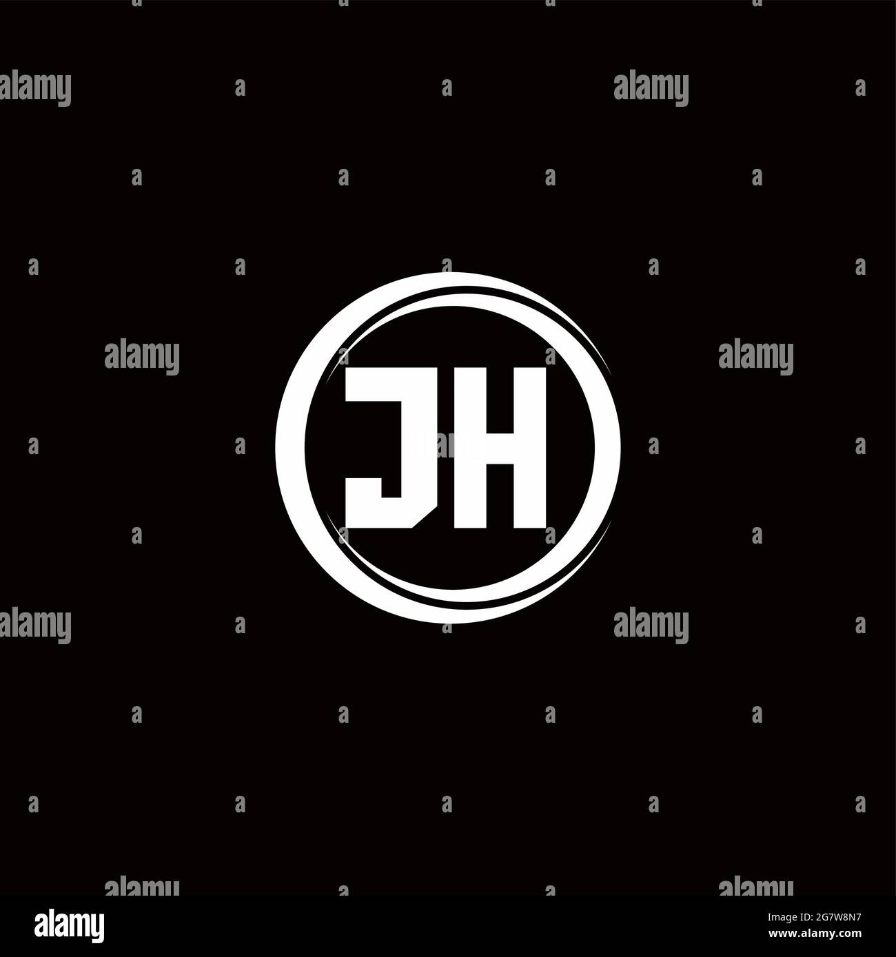 JH-Logo Initial Letter Monogram mit kreisförmigen Scheibe abgerundete Design-Vorlage isoliert auf schwarzem Hintergrund Stock Vektor