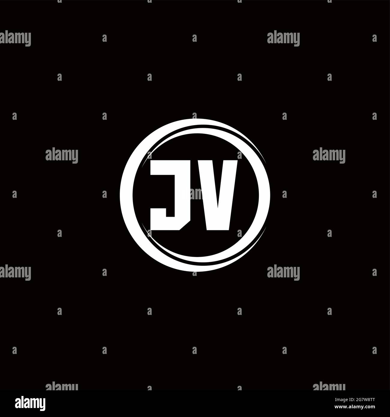 JV-Logo Anfangsbuchstabenmonogramm mit kreisförmigen Scheibe abgerundete Designvorlage isoliert auf schwarzem Hintergrund Stock Vektor
