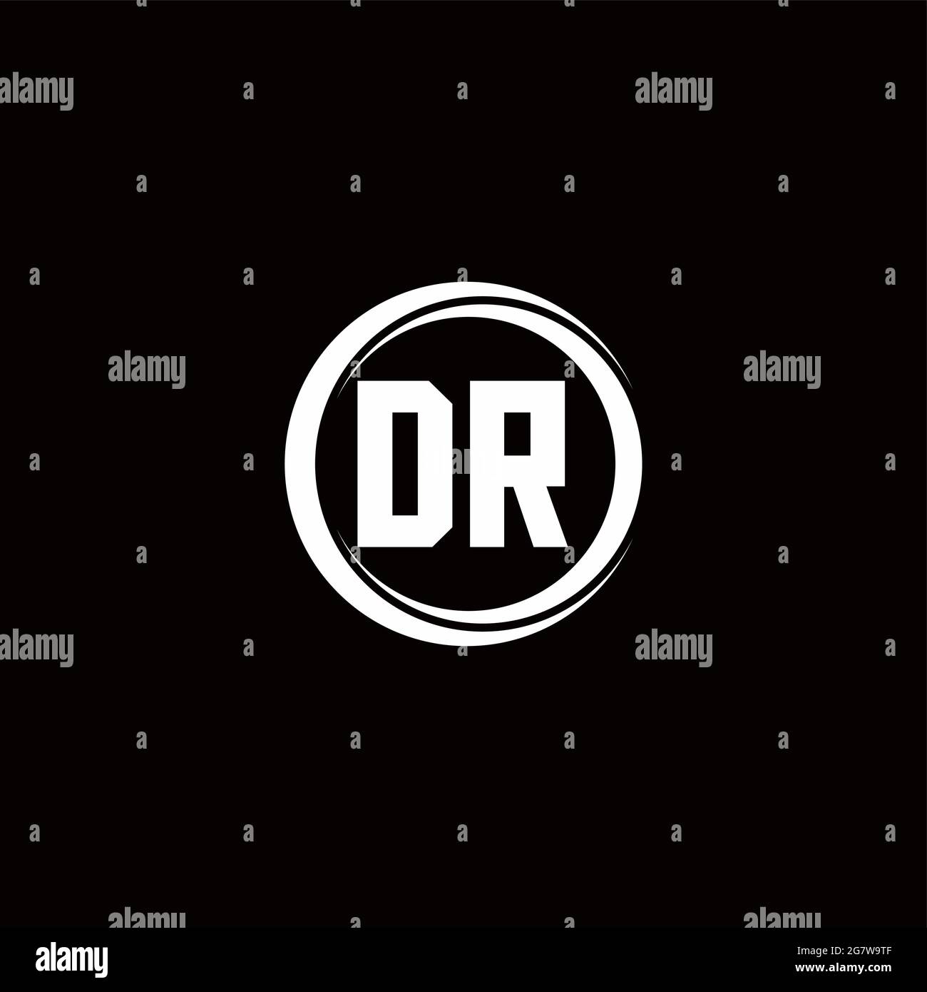 DR-Logo Initial Letter Monogram mit kreisförmig abgerundeter Designvorlage auf schwarzem Hintergrund isoliert Stock Vektor