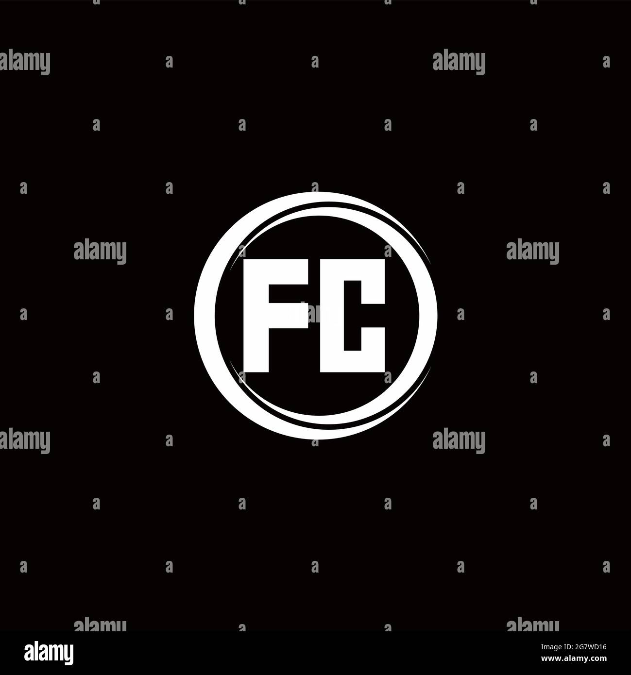 FC-Logo Initial Letter Monogram mit kreisförmig abgerundeter Designvorlage isoliert auf schwarzem Hintergrund Stock Vektor