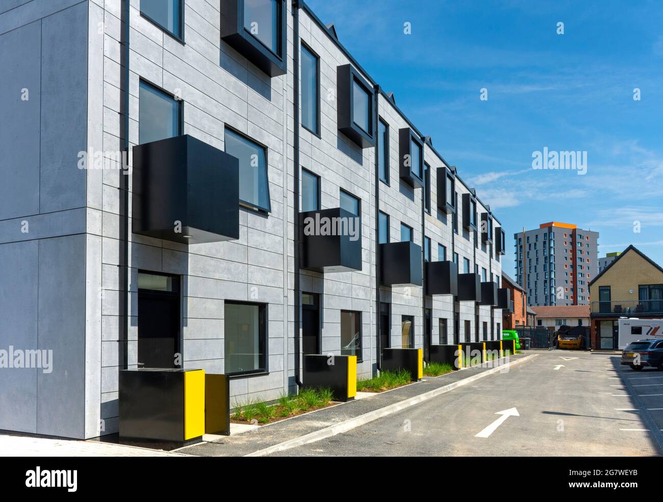 Modulare Fertighäuser, von Urban Splash, New Islington, Ancoats, Manchester, England, Großbritannien Stockfoto