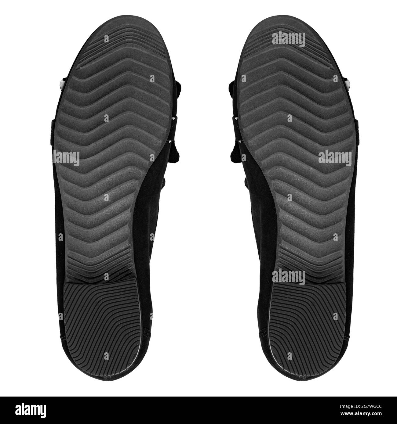 Die Sohle eines Wildlederschuhs isoliert auf weißem Hintergrund. Datei enthält Beschneidungspfad. Stockfoto