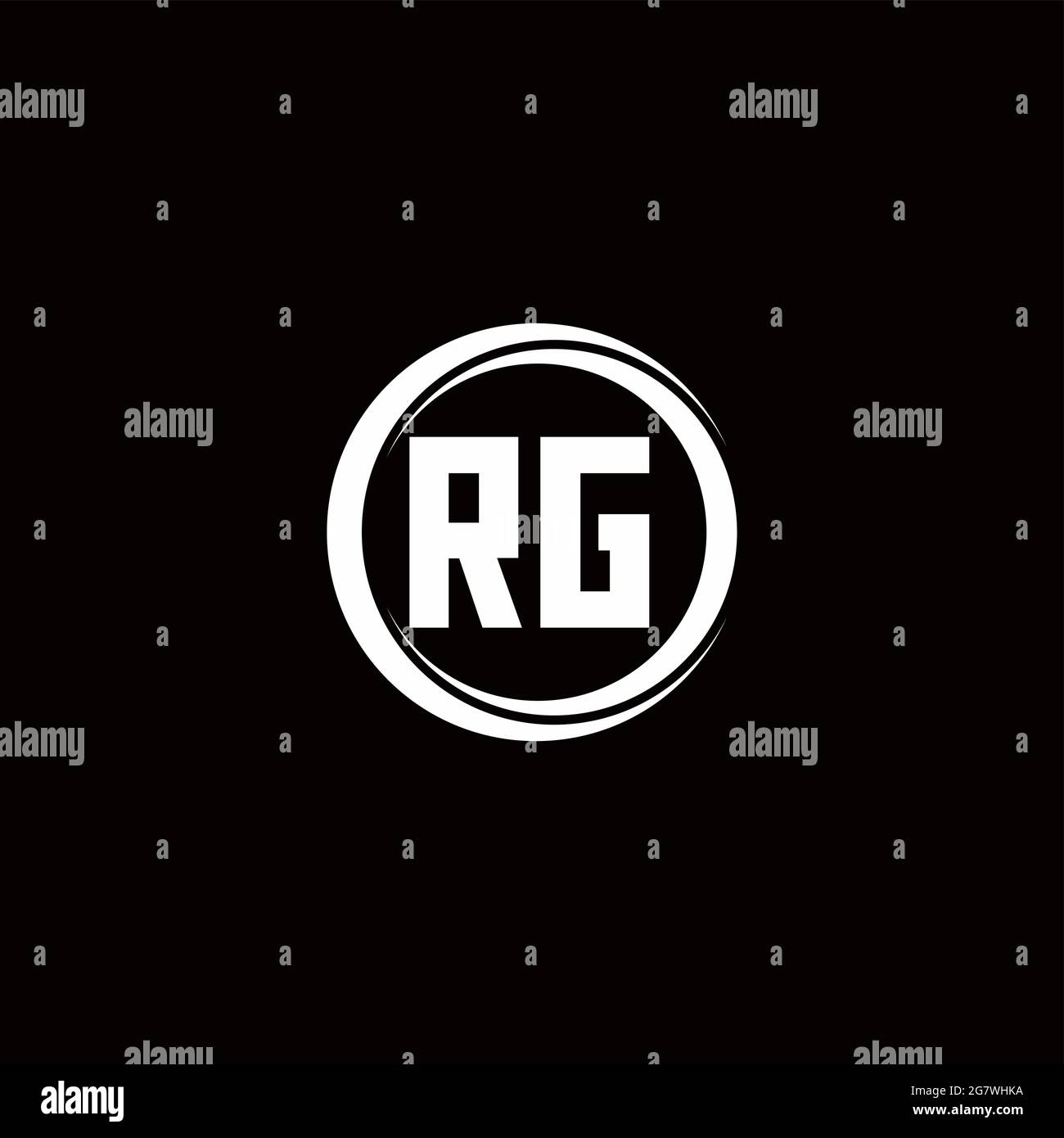 RG-Logo Anfangsbuchstabenmonogramm mit kreisförmig abgerundeter Designvorlage auf schwarzem Hintergrund isoliert Stock Vektor
