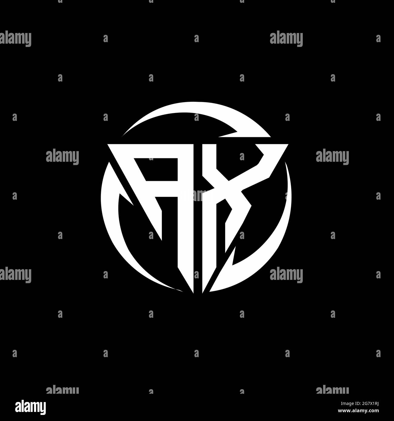 AX-Logo mit dreieckiger Form und runder kreisförmiger Designvorlage isoliert auf schwarzem Hintergrund Stock Vektor