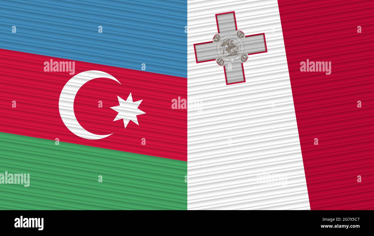 Malta und Aserbaidschan zwei Half Flags zusammen Stofftextur Illustration Stockfoto