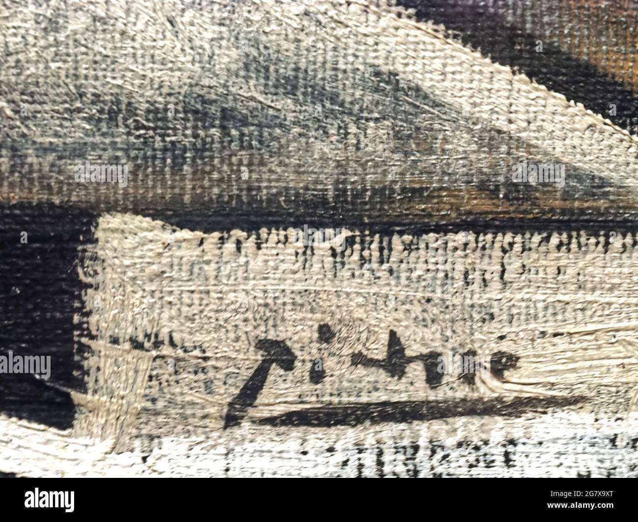 Unterschrift auf einem Gemälde von Pablo Picasso mit dem Namen Stillleben im MNAA Museum Stockfoto