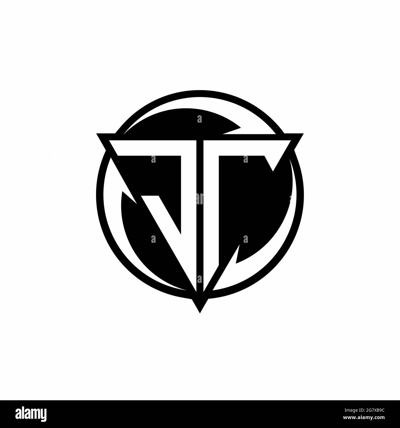 JT-Logo mit dreieckiger Form und runder kreisförmiger Designvorlage isoliert auf weißem Hintergrund Stock Vektor