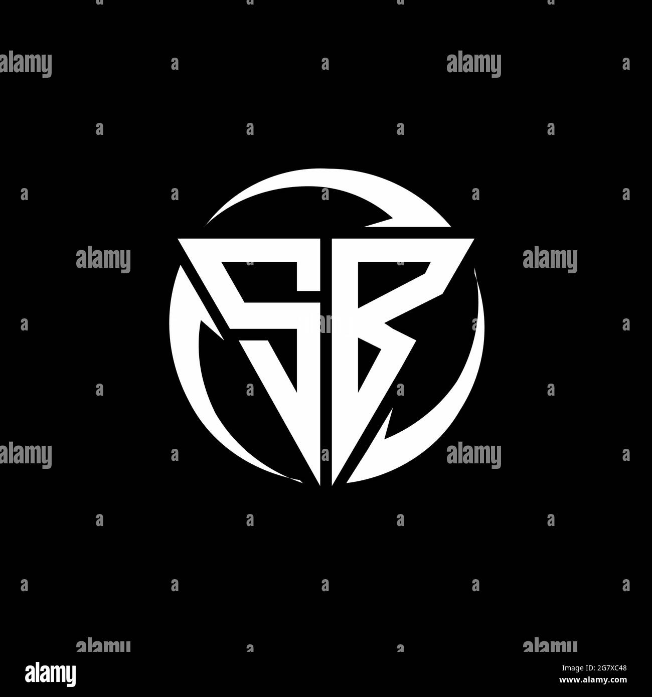 SB-Logo mit dreieckiger Form und runder kreisförmiger Designvorlage isoliert auf schwarzem Hintergrund Stock Vektor