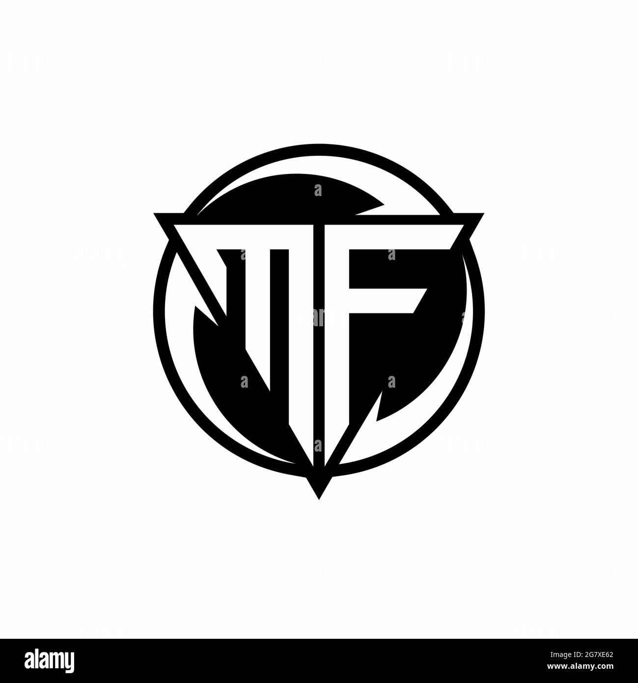 MF-Logo mit dreieckiger Form und runder kreisförmiger Designvorlage, isoliert auf weißem Hintergrund Stock Vektor