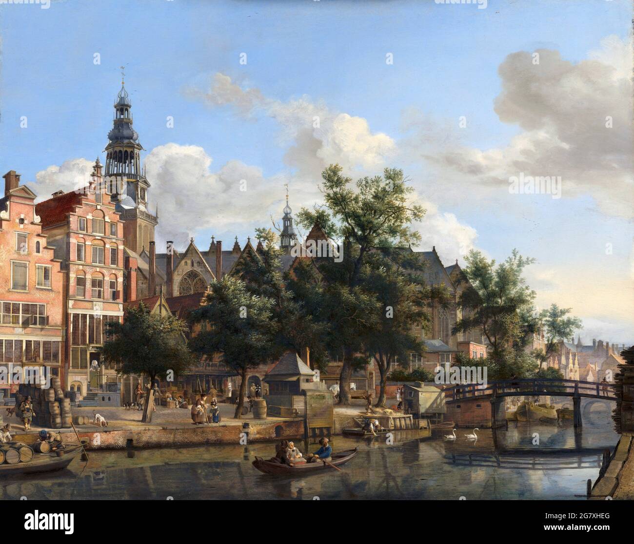 Ansicht von Oudezijds Voorburgwal mit der Oude Kerk in Amsterdam von Jan van der Heyden (1637-1712), Öl auf Tafel, c. 1670 Stockfoto