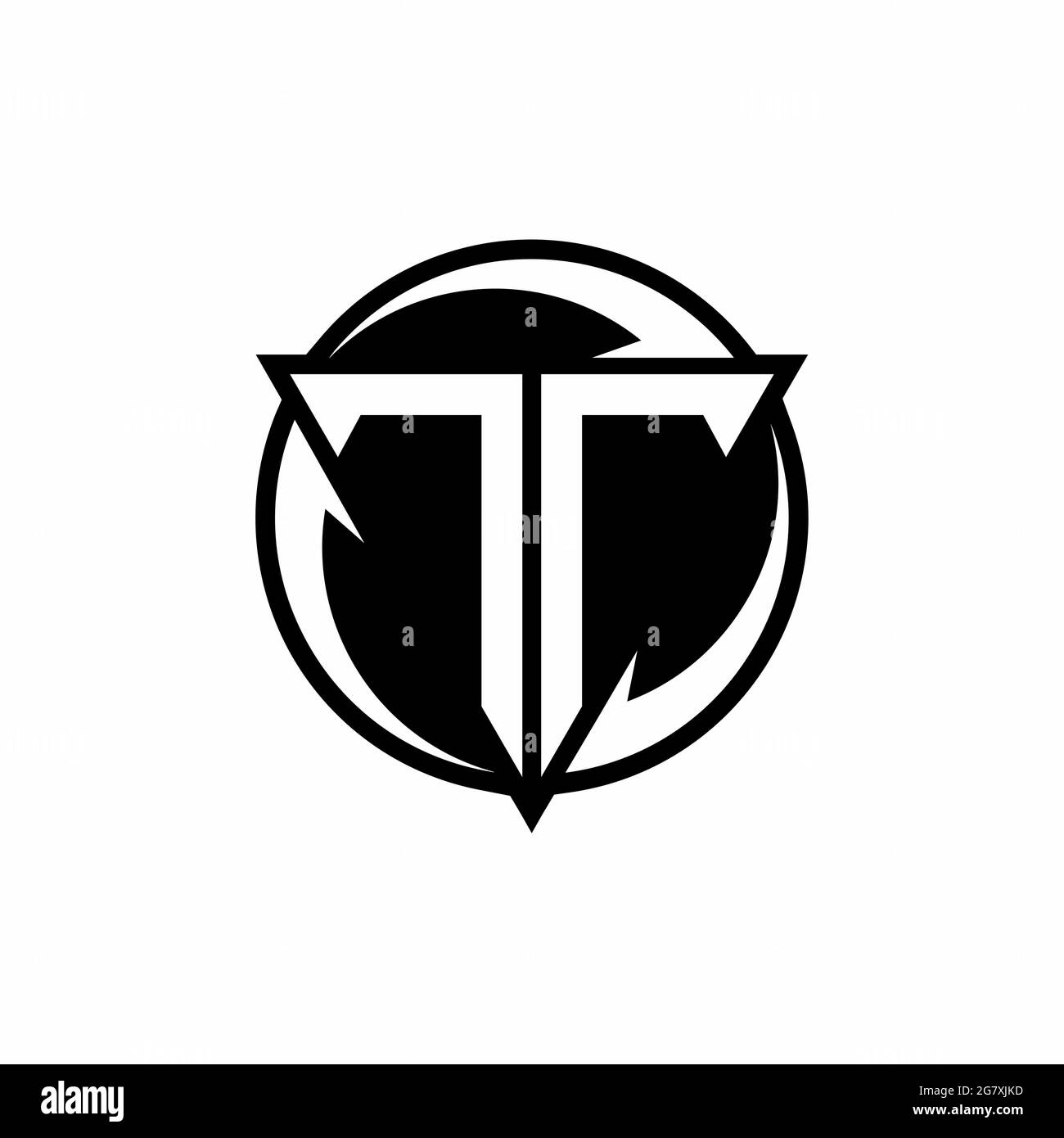 TT-Logo mit dreieckiger Form und runder kreisförmiger Designvorlage isoliert auf weißem Hintergrund Stock Vektor