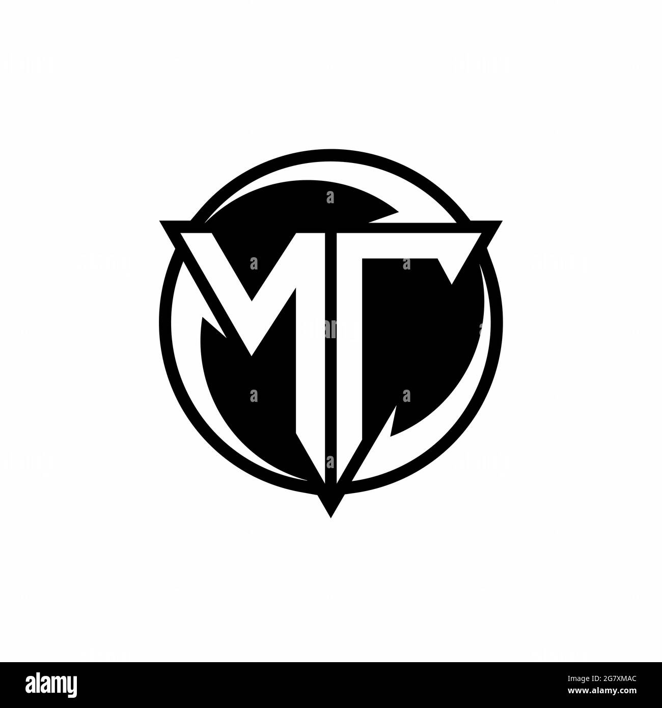 NT-Logo mit dreieckiger Form und runder kreisförmiger Designvorlage isoliert auf weißem Hintergrund Stock Vektor