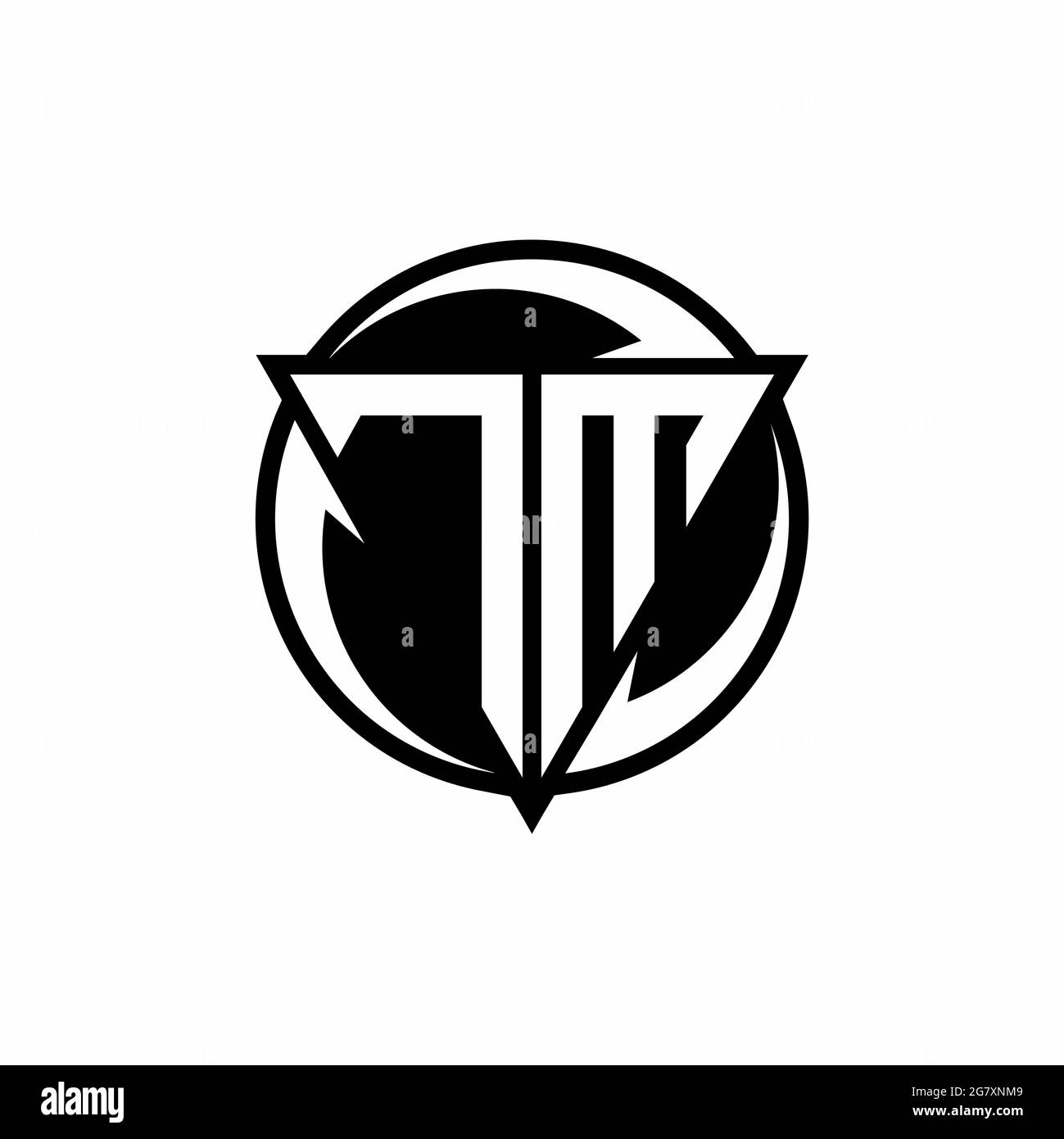 TM-Logo mit dreieckiger Form und runder kreisförmiger Designvorlage, isoliert auf weißem Hintergrund Stock Vektor