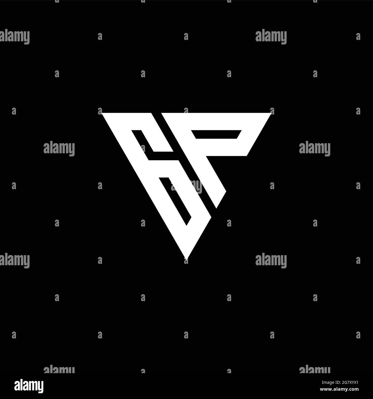 GP-Logo-Monogramm mit dreieckiger Designvorlage auf schwarzem Hintergrund isoliert Stock Vektor